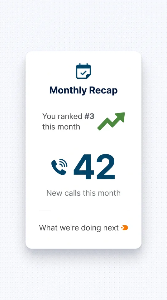 Mobile recap card showing a jump to #3 ranking and 42 new calls this month